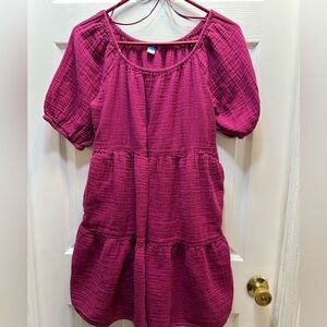 Old Navy Magenta Tiered Gauze Dress